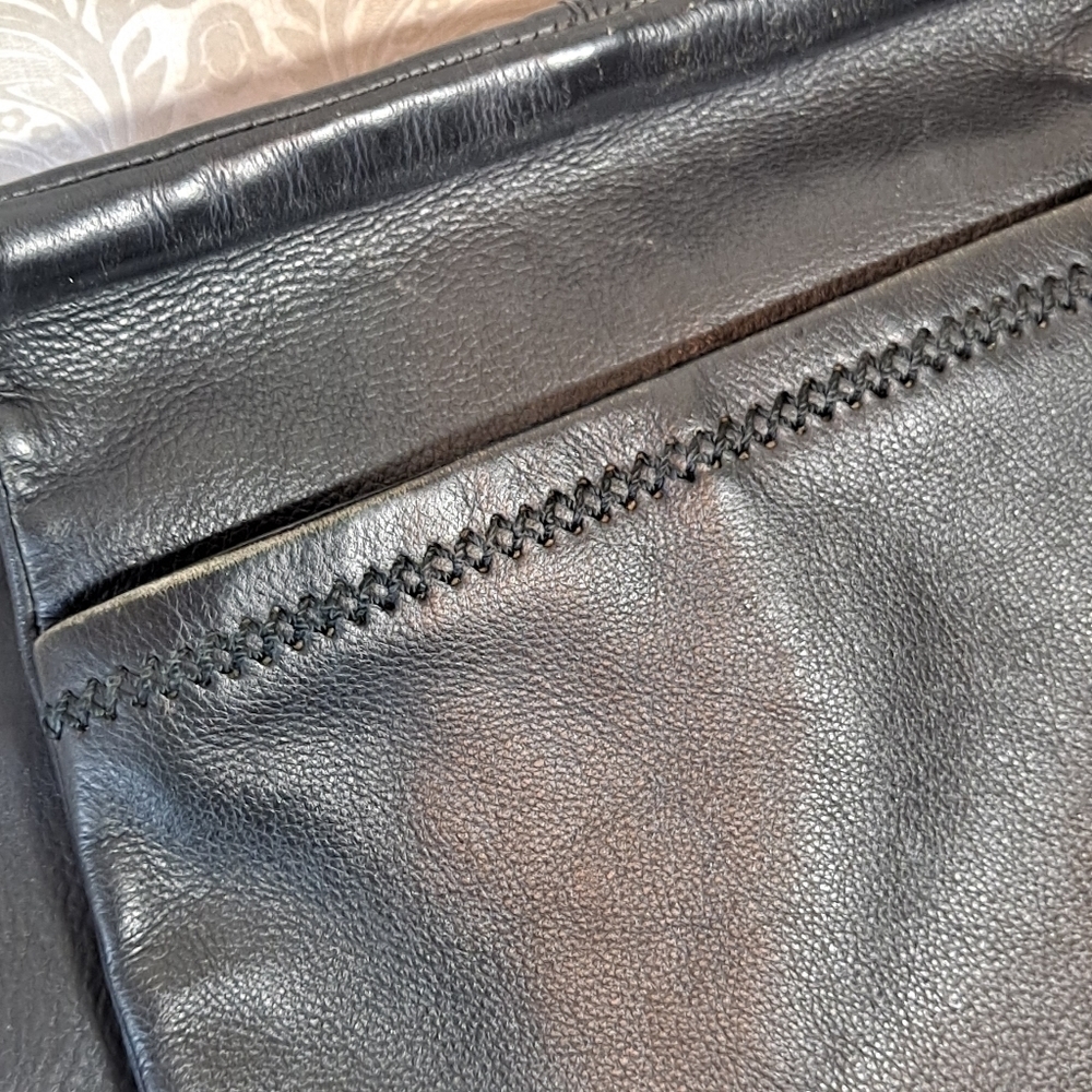 Vintage Leather Double Pouch Shoulder Bag Black - Picture 2 of 9